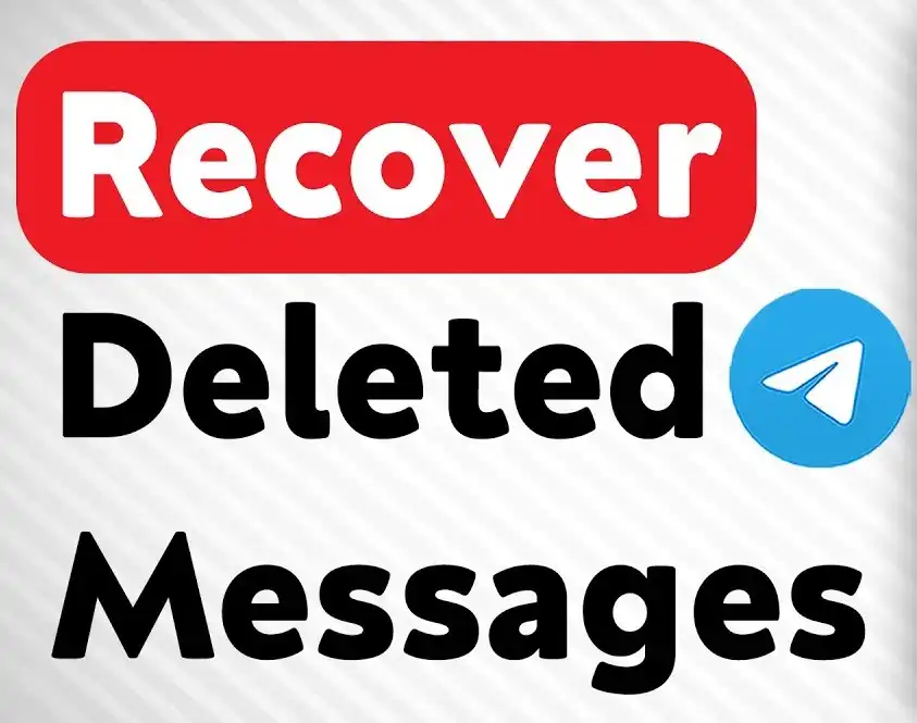 A smartphone screen displaying the Telegram app with a recovery process in progress. A restore button is highlighted, showing the process of retrieving deleted messages.