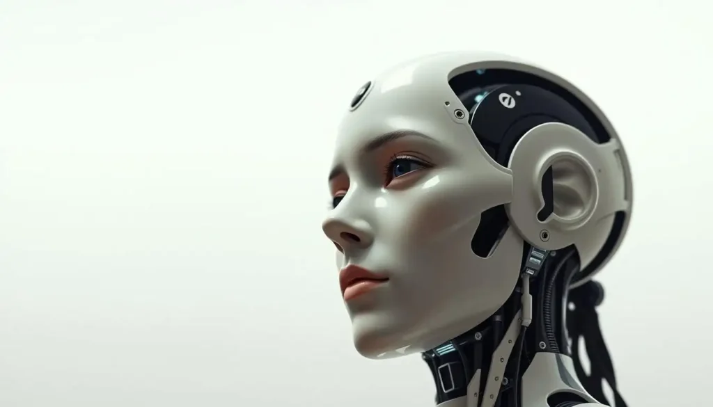 A highly detailed, photorealistic image of the OpenAI ChatGPT conversational AI assistant, showcased against a clean, minimalist background. The AI agent is depicted in a three-quarter view, with a serene, focused expression, rendered in a lifelike manner with intricate facial features and textures. Soft, directional lighting illuminates the subject, creating depth and dimensionality. The camera angle is slightly elevated, lending an authoritative presence to the AI. The overall mood is one of sophistication, intelligence, and technological prowess, befitting the capabilities of the ChatGPT system.