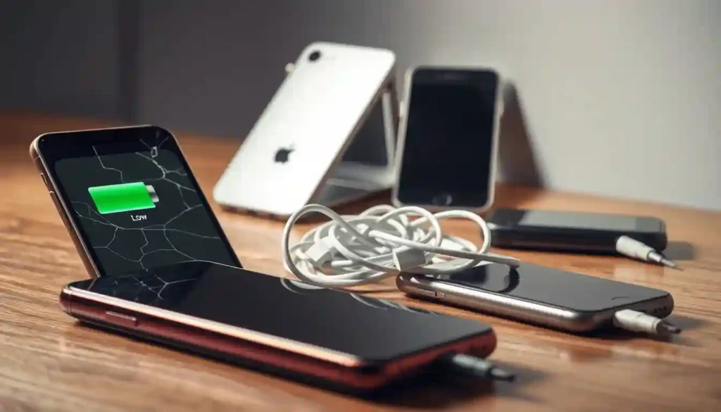 A cell phone charging beside an iPhone, illustrating common charging issues related to iPhone problems and solutions.