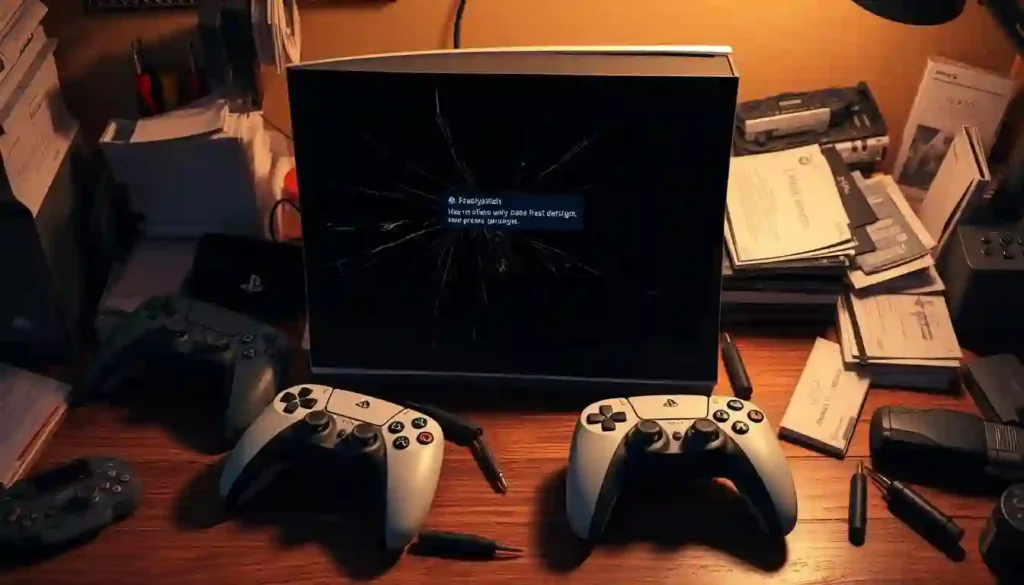 A PS5 console and controller on a desk, illustrating tips for fixing game crashes during online play.