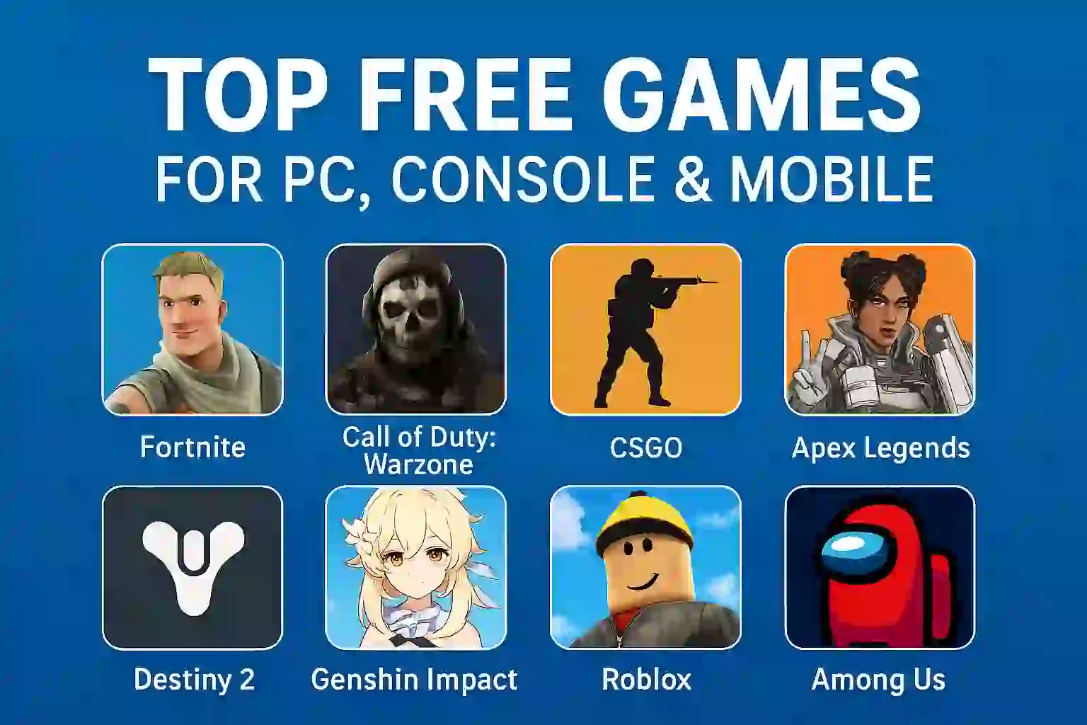 Image showcasing top free games for PC, console, and mobile in 2025, highlighting best picks across platforms.