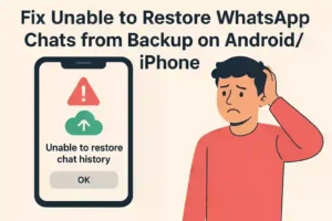 Image showing steps to restore WhatsApp chats from backup on Android, addressing common restoration issues.