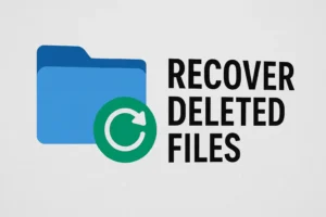 Folder icon representing the concept of recovering deleted files, photos, and emails on any device.