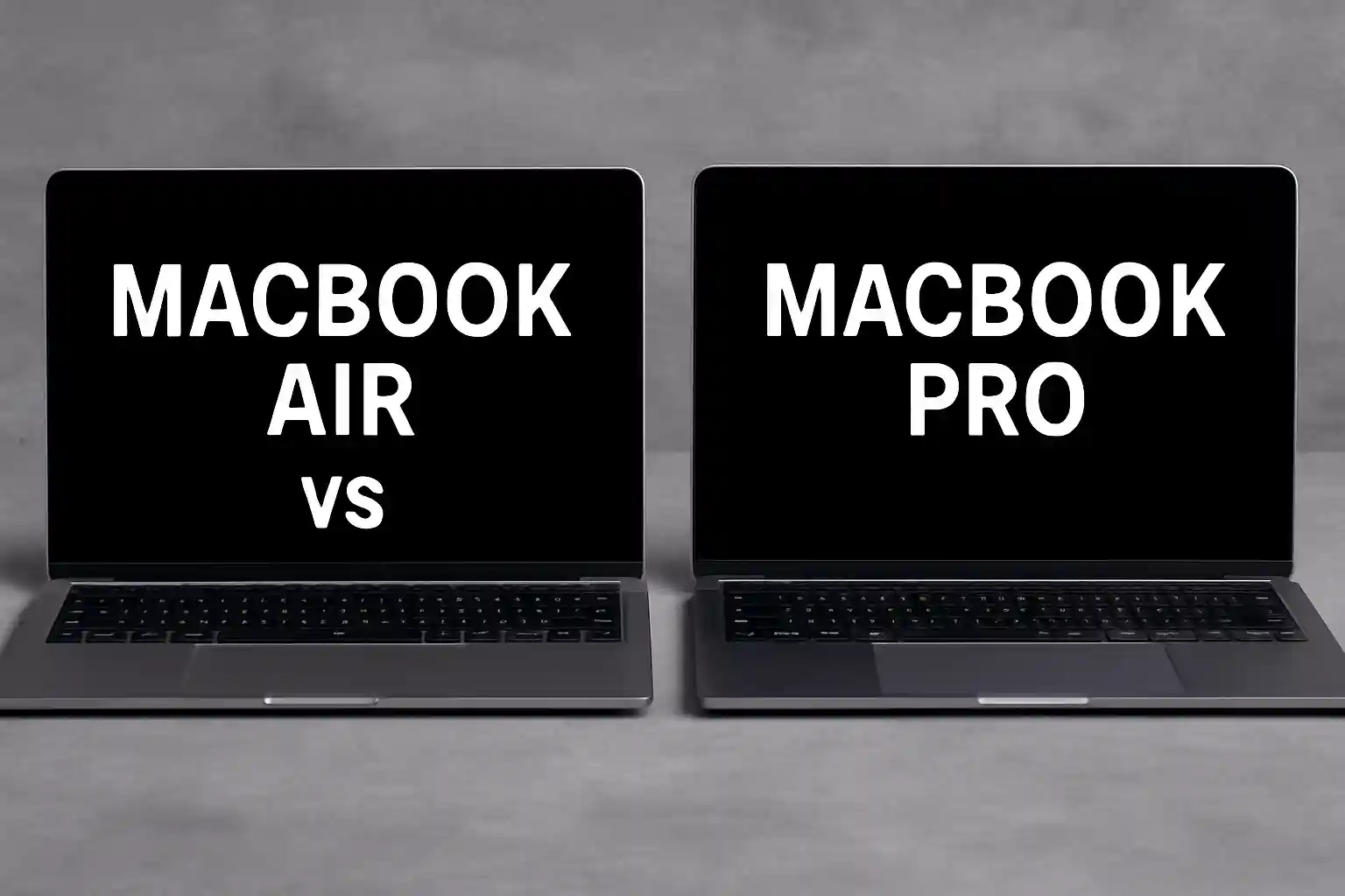 Comparison image of MacBook Air and MacBook Pro, highlighting features to help decide which laptop to purchase.