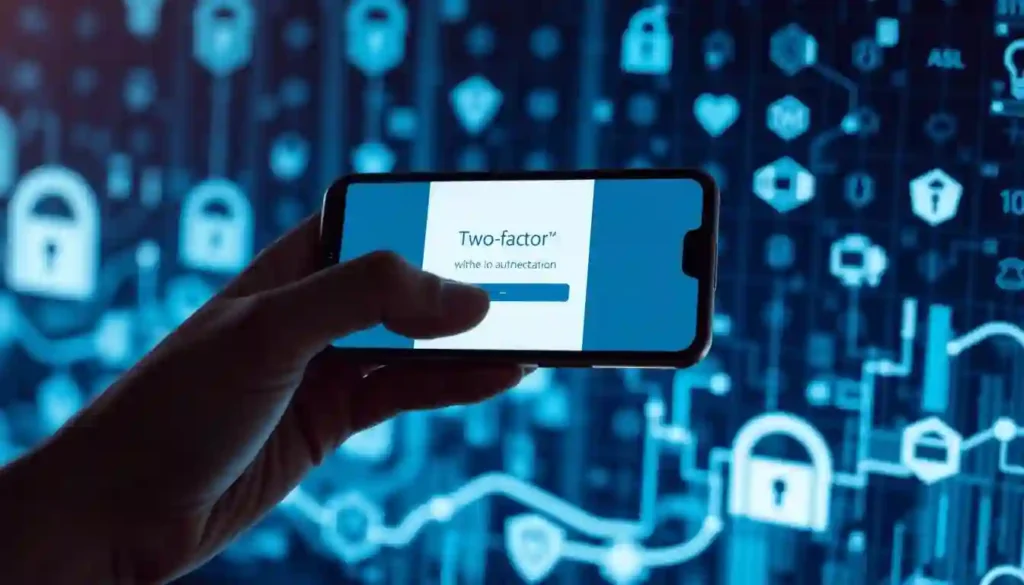 A person holding a smartphone displaying a login screen, emphasizing mobile security tips against hackers.