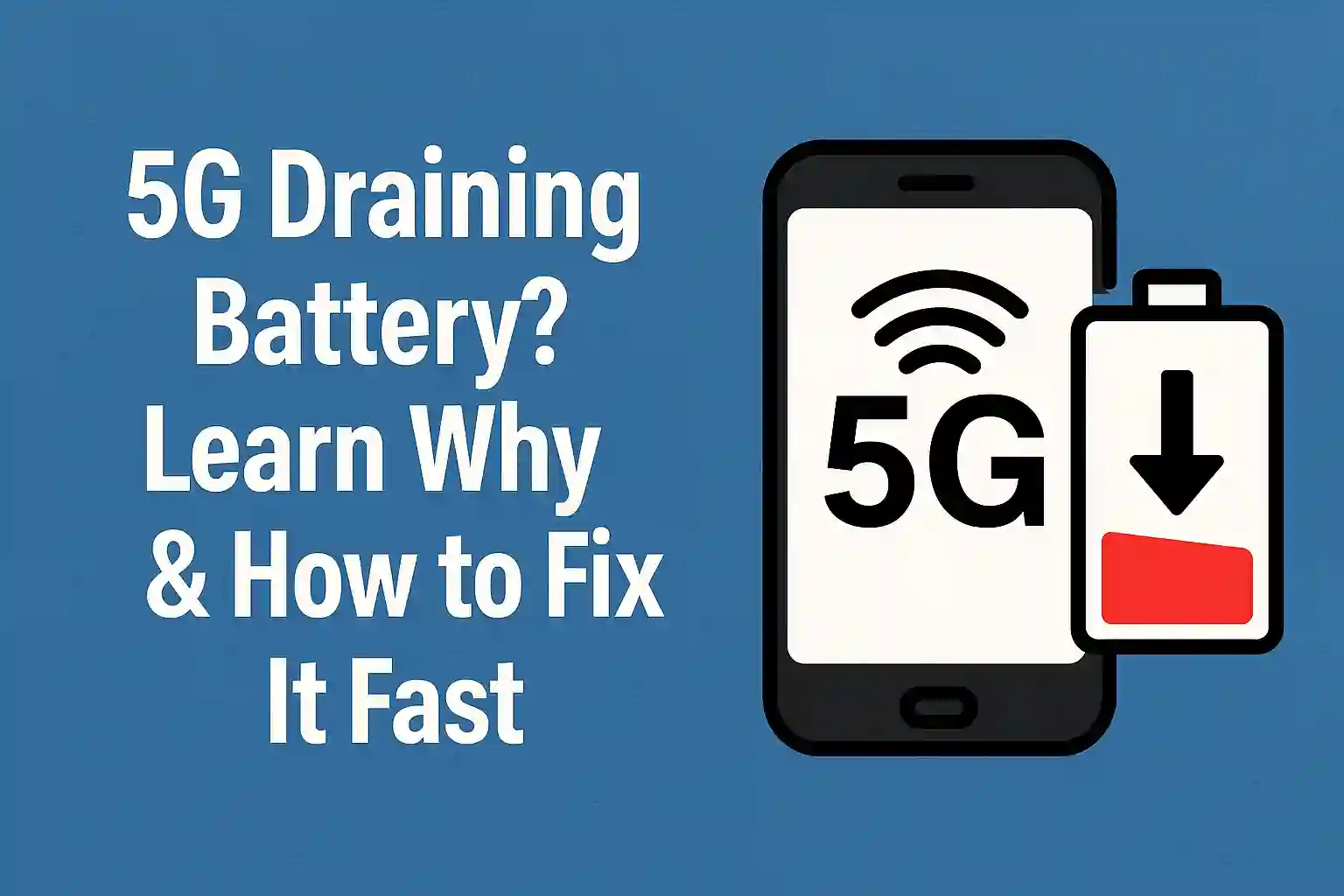 Image showing a smartphone with a low battery icon, highlighting tips to fix 5G battery drain issues quickly.