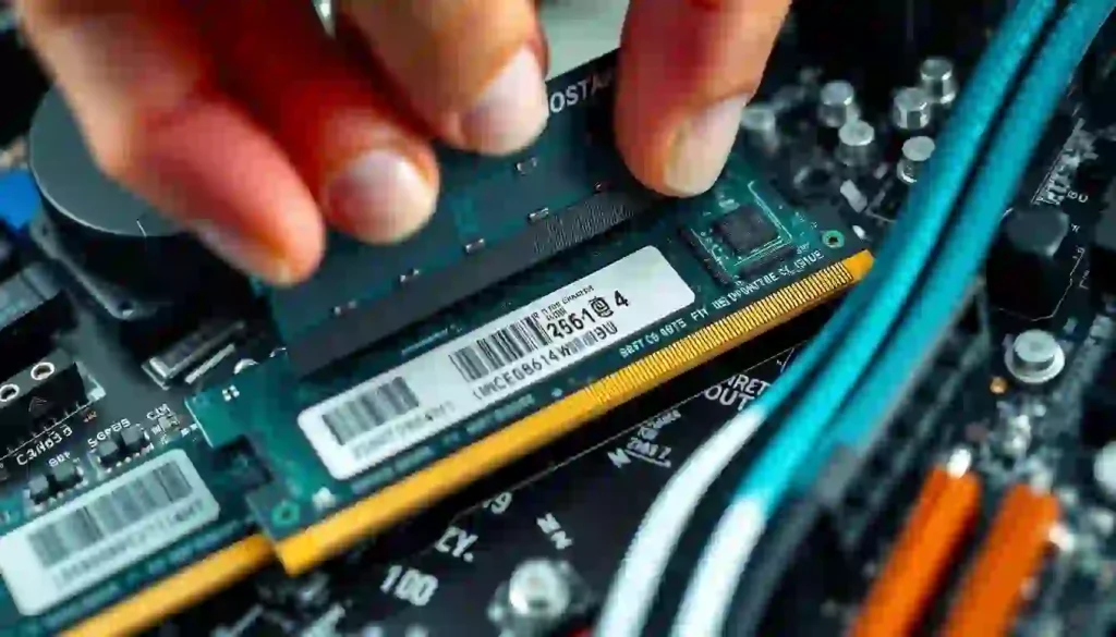 A person holds a memory module above a motherboard, illustrating hardware components for a Windows 11 boot time guide.
