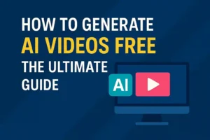 Guide cover on generating AI videos for free, featuring text and graphics illustrating the process and tools available.