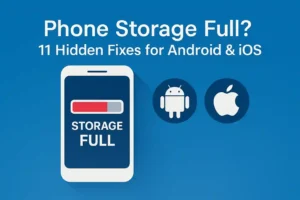 Image illustrating tips to free up phone storage with hidden reasons and fixes from a 2025 guide.