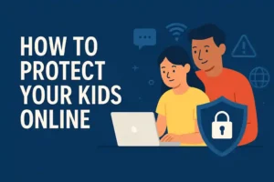 Image illustrating parental control apps for safeguarding children online with tips on digital safety.