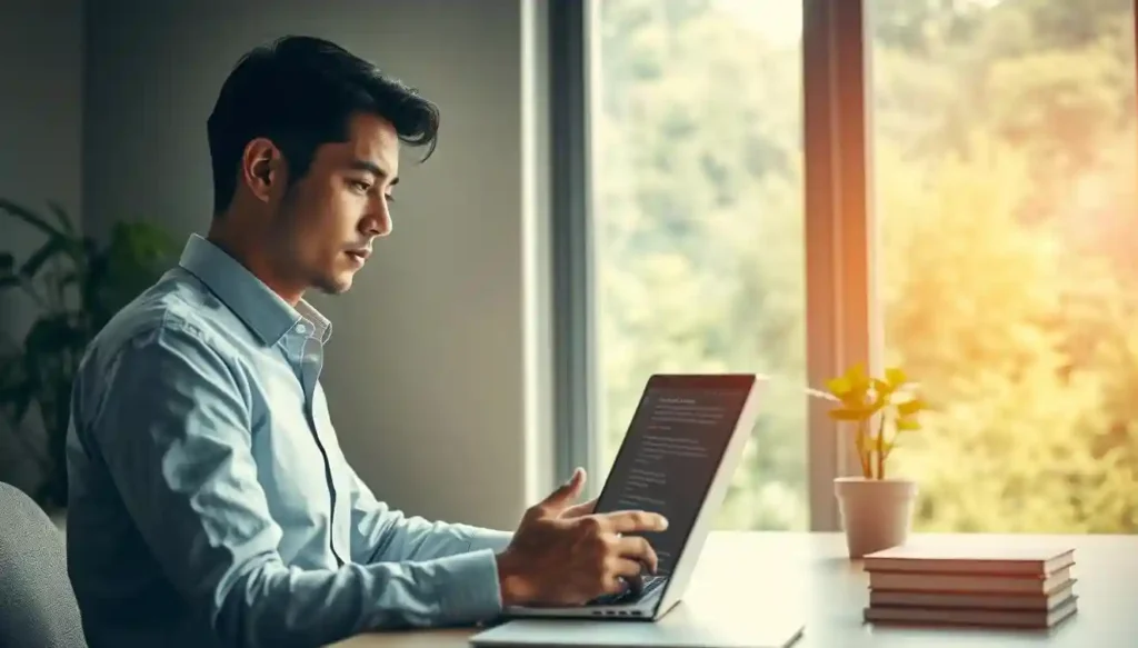 A serene office setting with a large window overlooking a lush, verdant landscape. In the foreground, a person sits at a desk, carefully reviewing digital content on their laptop screen. The lighting is soft and natural, casting a warm glow on the scene. The person's expression conveys a sense of thoughtfulness and responsibility as they consider the implications of sharing the content they have accessed. In the middle ground, a stack of books and a potted plant add a touch of professionalism and personal touch to the workspace. The background features abstract shapes and patterns, hinting at the interconnected nature of the digital world. The overall atmosphere is one of ethical mindfulness and considered decision-making.