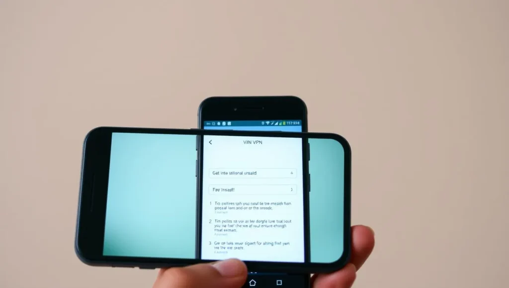 A smartphone screen displaying a VPN installation process, with a clean, minimalist interface. The foreground shows the device's screen, featuring clear step-by-step instructions and visual cues guiding the user through the setup. The middle ground features the smartphone in a natural, hand-held position, showcasing the intuitive interaction. The background is a blurred, neutral environment, allowing the focus to remain on the task at hand. The lighting is soft and diffused, creating a calm and approachable atmosphere. The overall composition and attention to detail convey a sense of simplicity and ease, reflecting the &quot;beginner-friendly&quot; nature of the VPN setup guide.