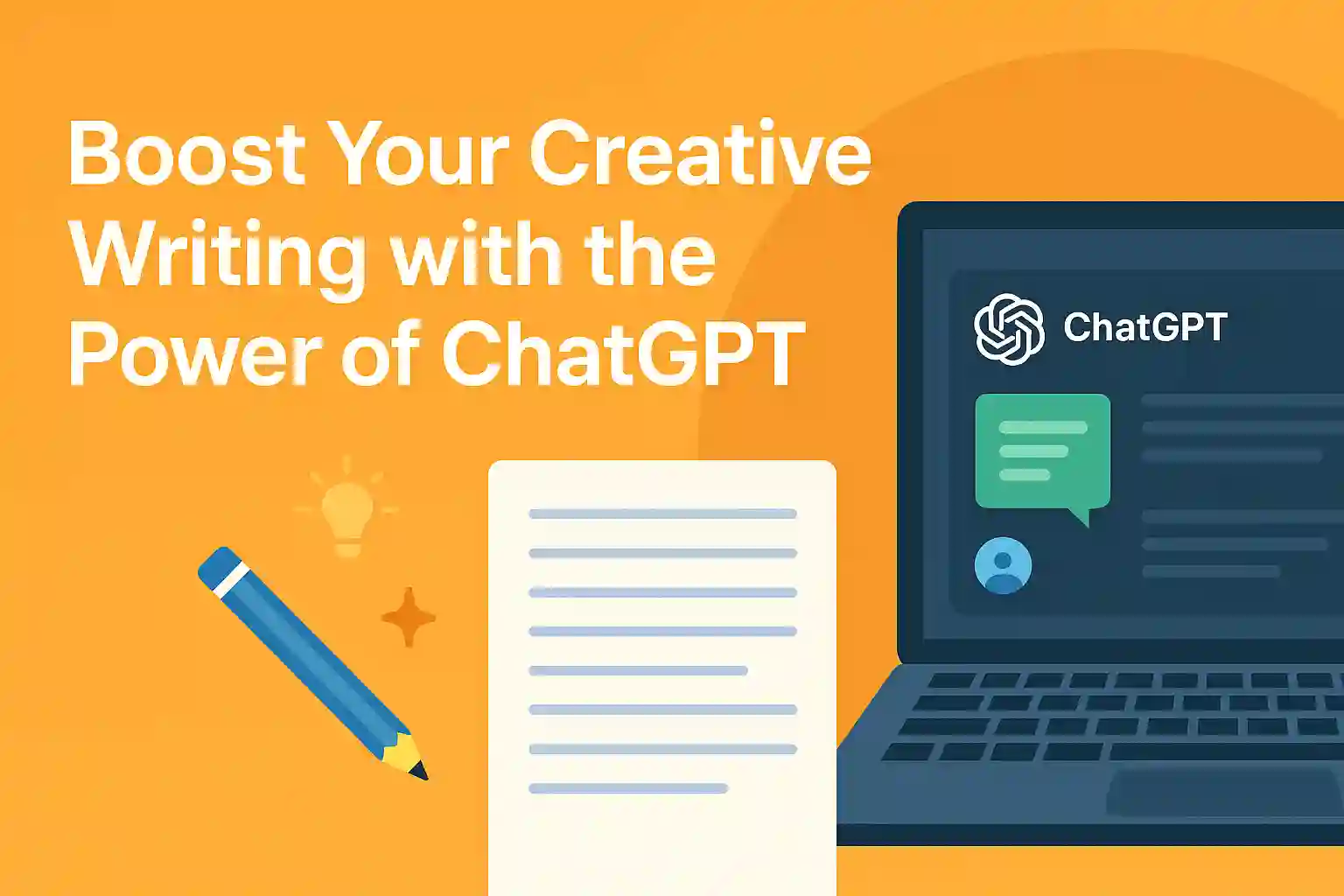 Boost Your Creative Writing with ChatGPT – AI tools for writers with notebook, pen, and creative icons