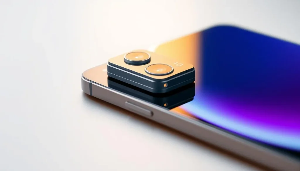 A sleek, high-end camera module sits atop a stunning OLED display, showcasing the cutting-edge technology of the latest iPhone. The camera housing features intricate metallic components, precisely engineered lenses, and subtle LED indicators. The display below exhibits vibrant, true-to-life colors, with a seamless, edge-to-edge design. Soft, directional lighting accentuates the premium materials and attention to detail, creating a sense of sophistication and innovation. The overall composition conveys the advanced imaging and visual capabilities that will redefine the mobile photography experience.