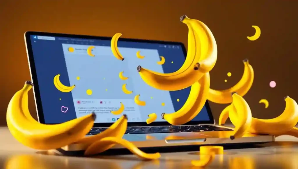 Vibrant yellow bananas gracefully cascading across a sleek, modern social media interface. Playful banana icons and abstract shapes dance around, hinting at the power of banana-themed prompts for boosting engagement and growth. The scene is illuminated by soft, directional lighting, casting warm shadows and highlighting the dynamic composition. A sense of energy and movement pervades the image, reflecting the potential of these &amp;quot;Banana Prompts&amp;quot; to transform your online presence. The overall tone is one of creativity, whimsy, and digital savvy - a visual representation of the &amp;quot;Social Media Growth Hacking&amp;quot; techniques explored in the article.