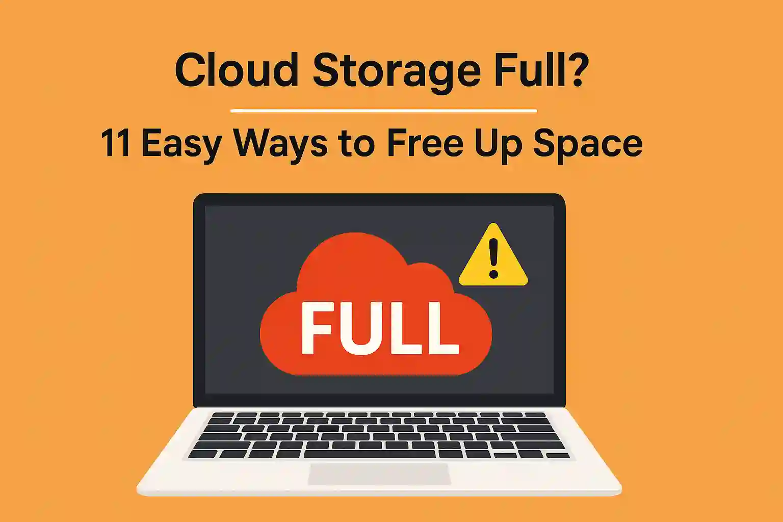Modern home office with laptop and smartphone showing iCloud storage full warning and troubleshooting options on screen.