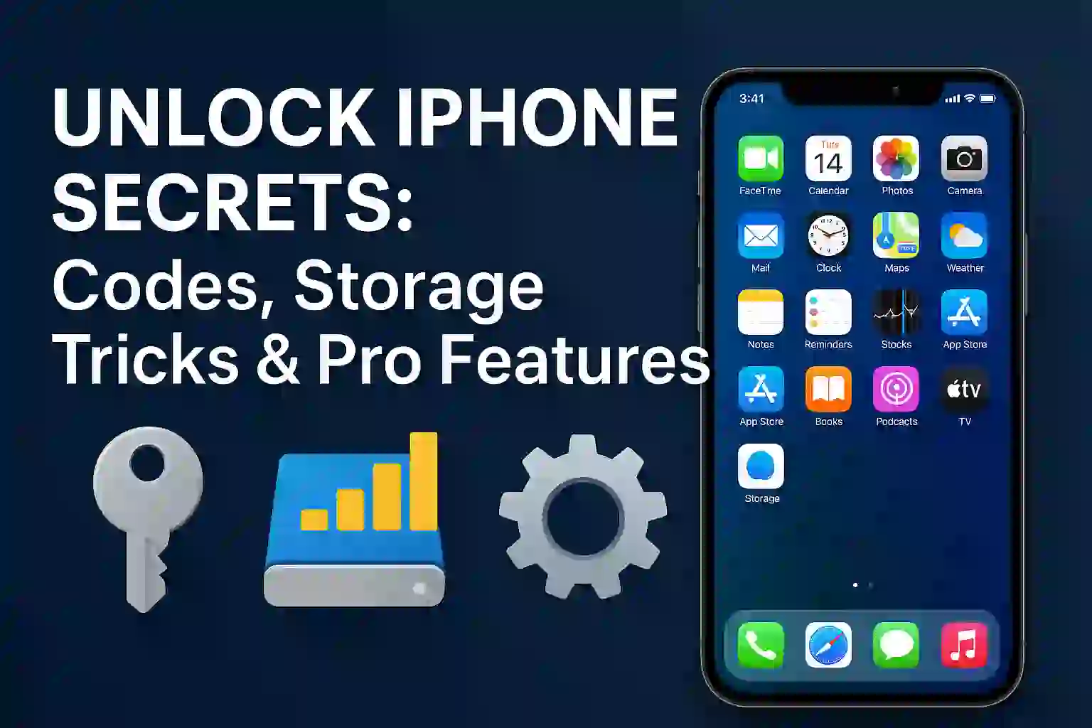 iPhone screen displaying secret dialer codes and system settings to unlock hidden features.