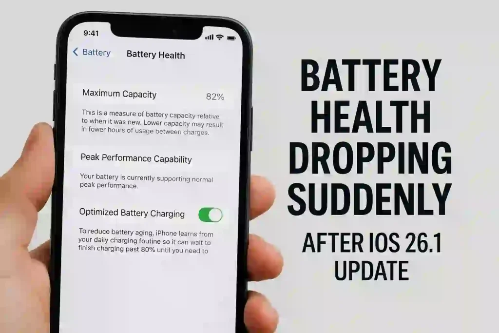 Battery health significantly declines after the iOS 21 update, indicating potential performance issues.
