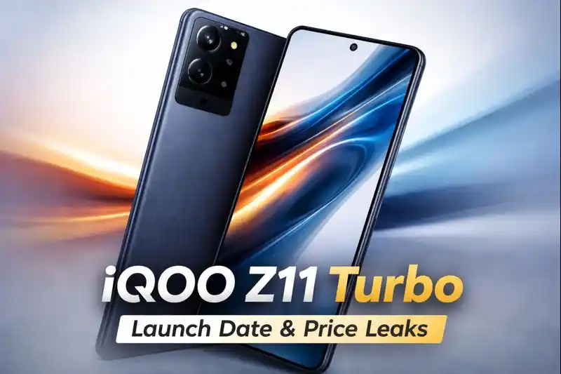 iQOO Z11 Turbo smartphone concept showing AMOLED display, gaming visuals, and performance branding with India launch and price highlights