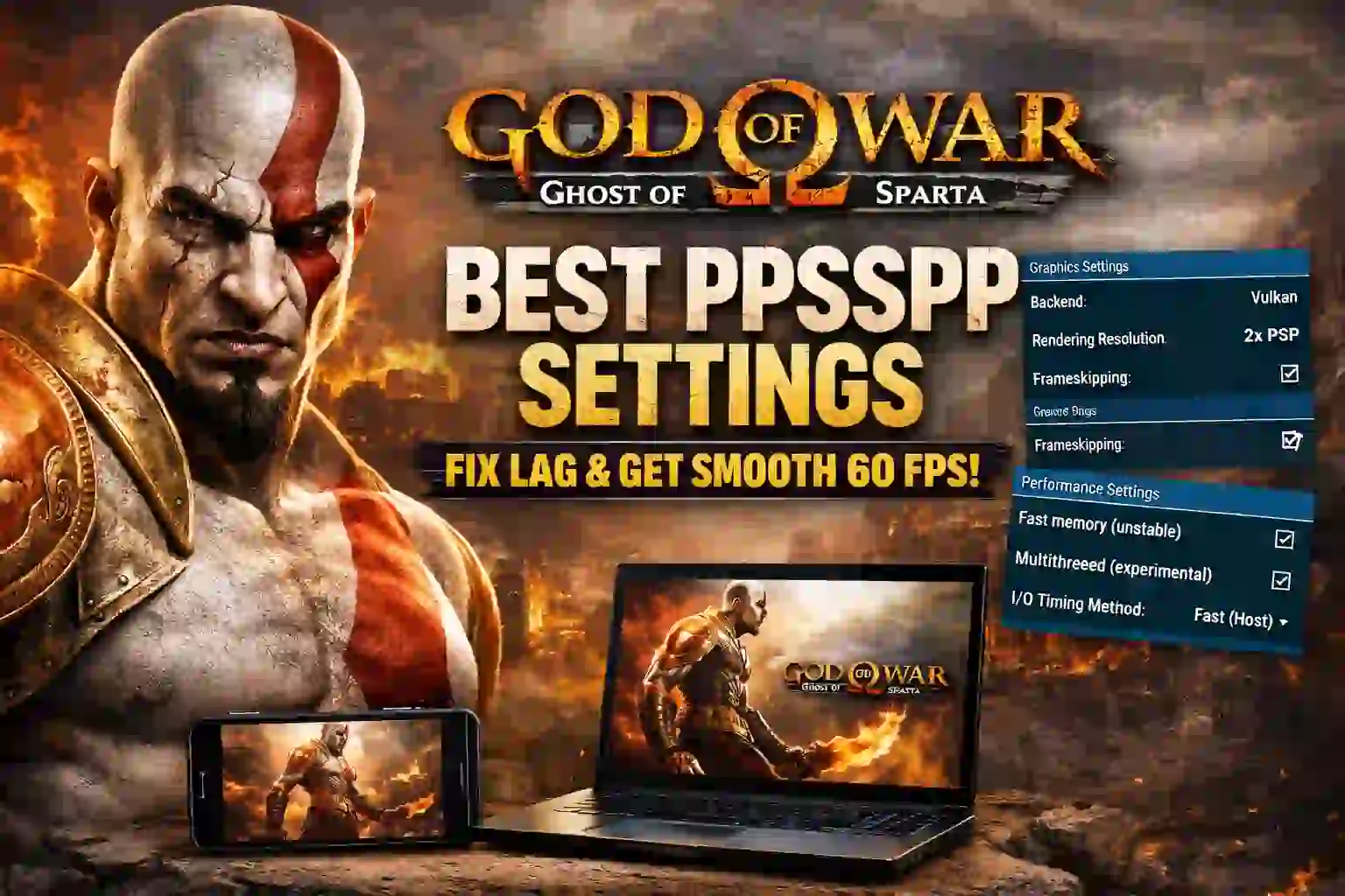 God of War Ghost of Sparta gameplay running on PPSSPP emulator with optimized smooth performance settings