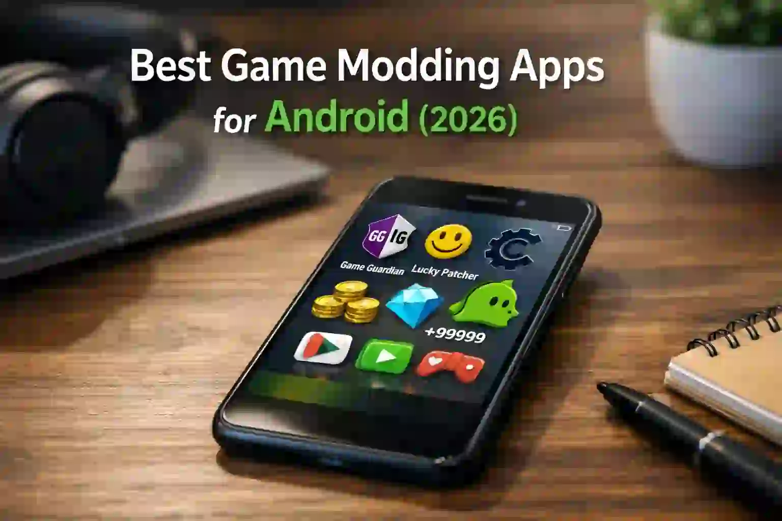Best game modding apps for Android shown on a smartphone screen in a gaming setup