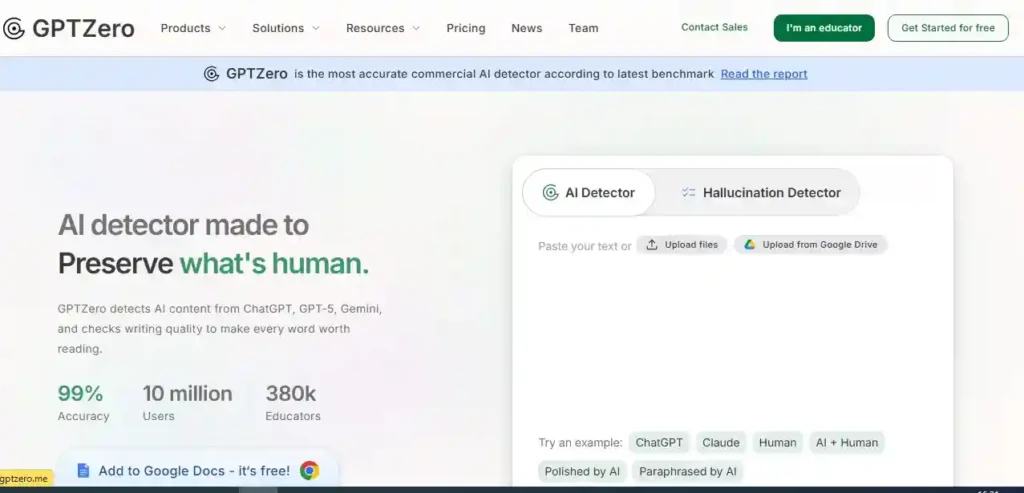 free AI text detector online GPTZero 2026