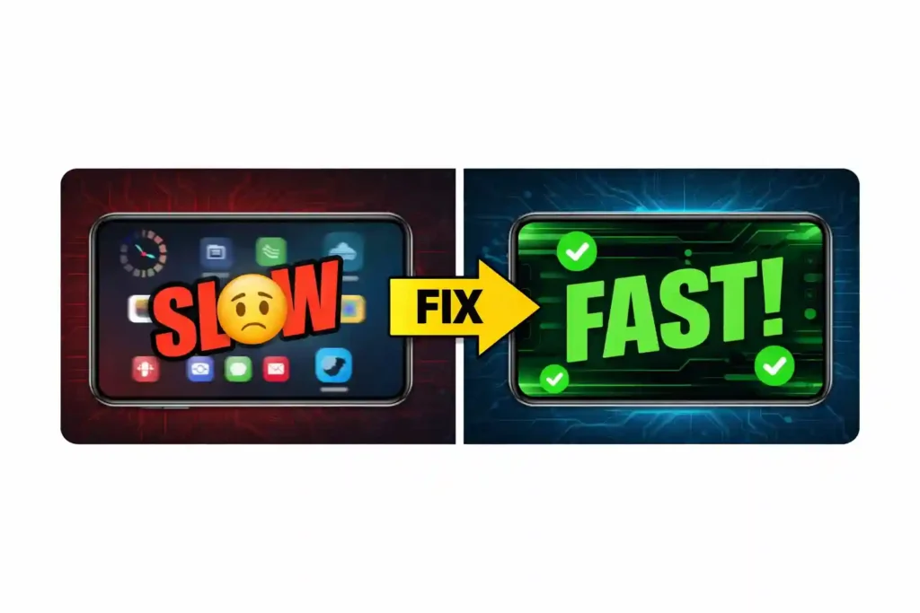 Android phone slow vs fast comparison showing how to fix phone lag after update with simple performance optimization steps