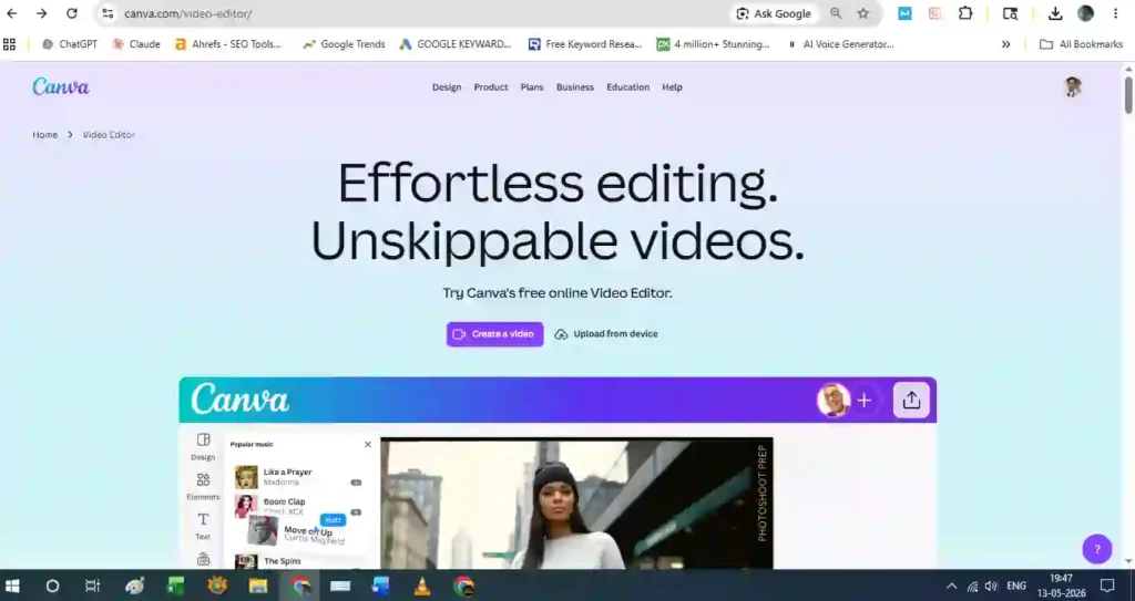 Free Canva video editor for AI videos