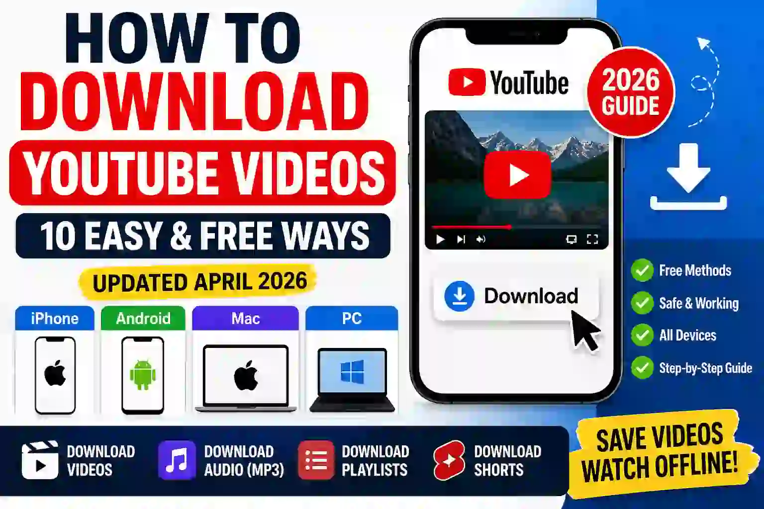 How to download YouTube videos on iPhone Android Mac and PC using free and safe methods in 2026