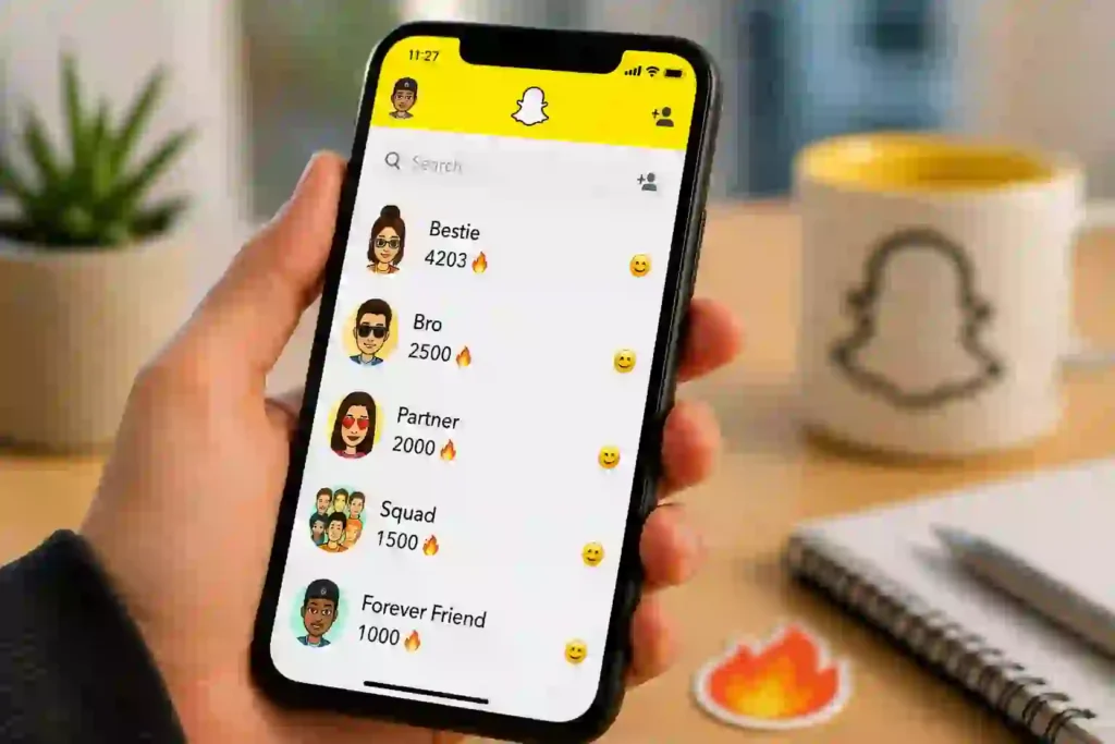 Longest Snapchat Streaks on a mobile phone showing active Snapstreaks in 2026
