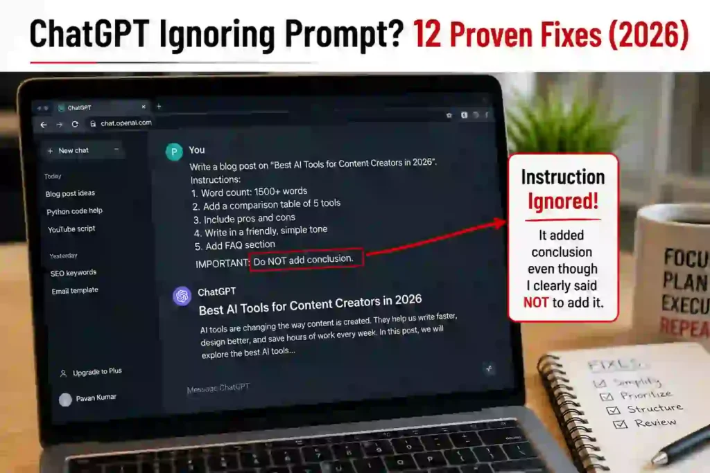 ChatGPT Ignoring Prompt? 12 Proven Fixes (2026)
