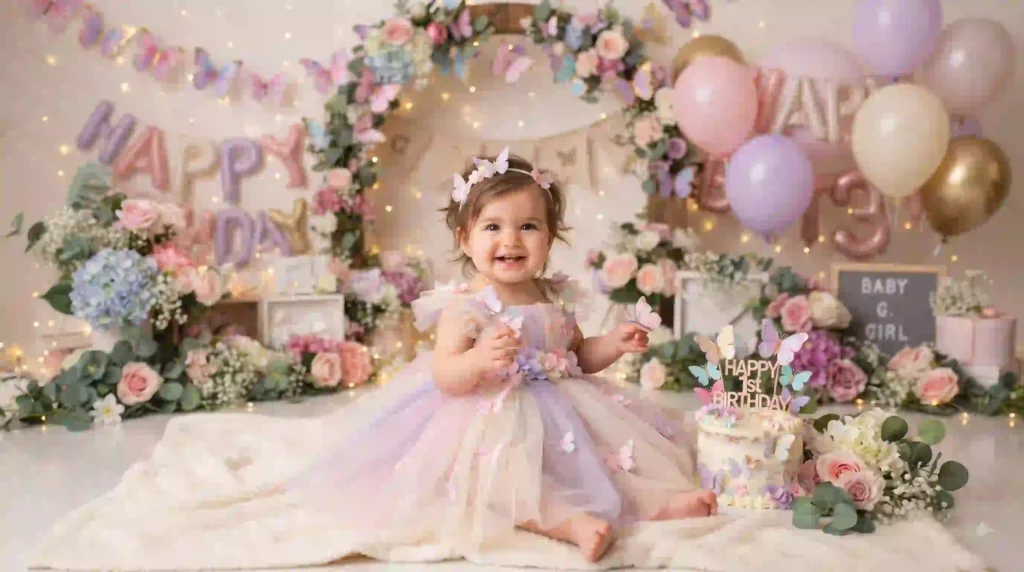Baby first birthday invitation created with a ChatGPT prompt