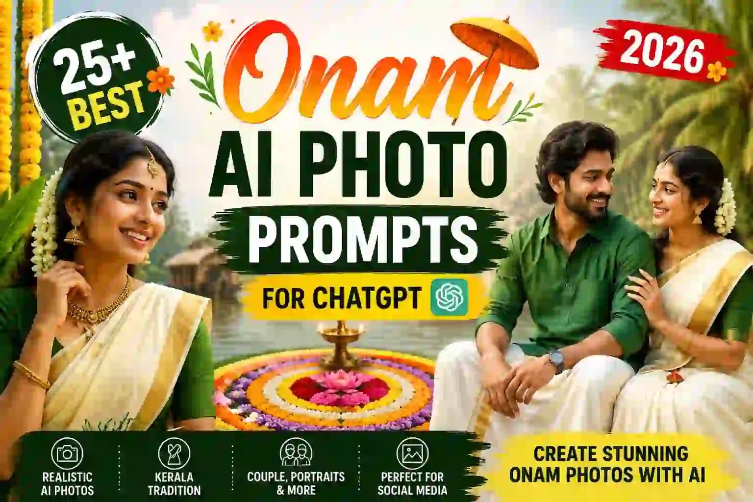 25+ best Onam AI photo prompts for ChatGPT to create stunning Kerala Onam photos