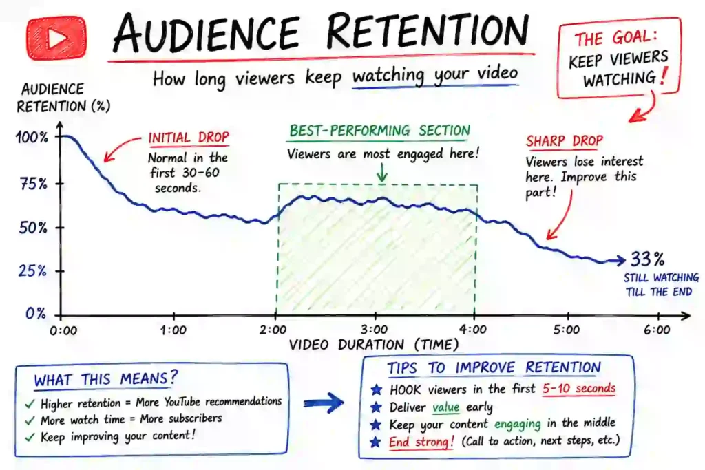 Audience retention graph highlighting the best-performing section of a YouTube video.