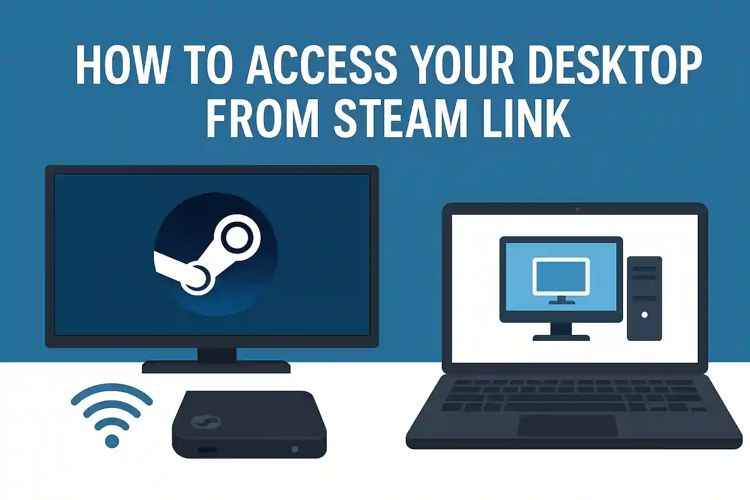 Steam Link device and desktop computer connected for remote access