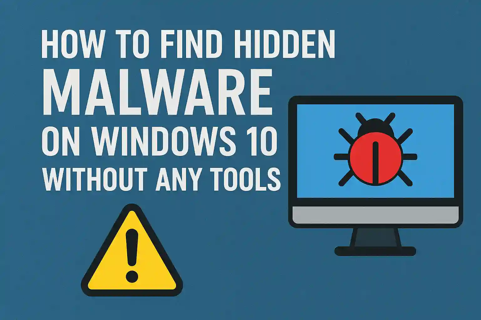 Windows 10 laptop with warning signs showing hidden malware detection without tools