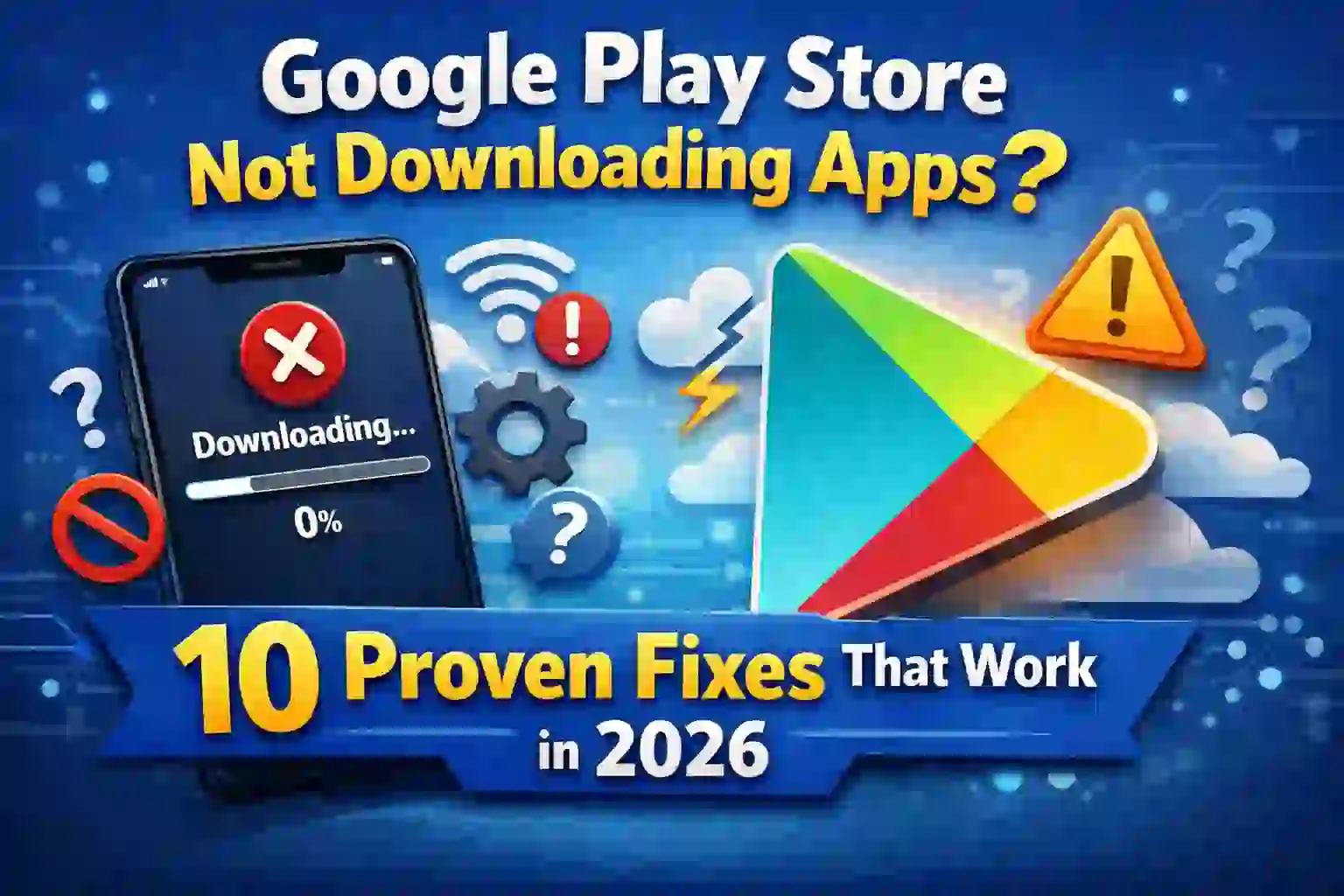 Android phone showing Google Play Store stuck on downloading — step-by-step fix guide 2026