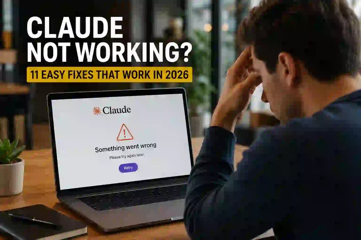 Claude not working error screen showing troubleshooting steps for login, app, and connection issues